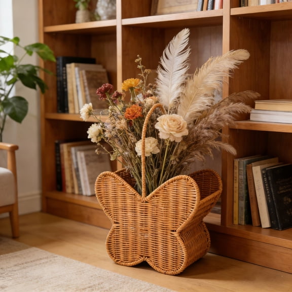 B-utterfly Storage Basket Home Decor Imitation Wicker Storage Basket Desktop Ornament Handmade Woven Decorative Storage Basket