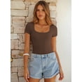 thumbnail image 4 of ANRABESS Ribbed Knit Bodysuit Top for Women Short Sleeve Scoop Neck Fitted One Piece Shirt, Casual Summer Going Out Top, 4 of 9