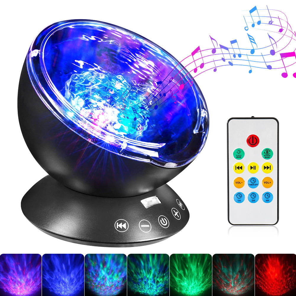 Remote Control Ocean Wave Light Projector 7 Colors Light Built-In Music Player 