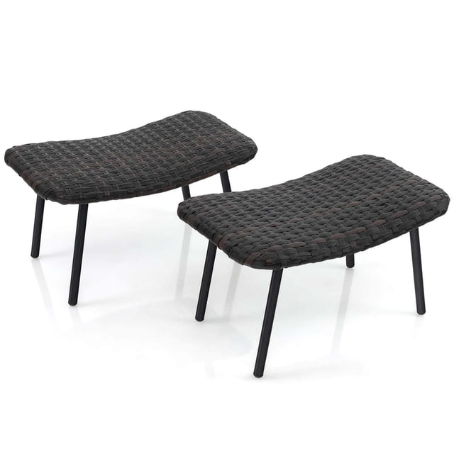 Costway Juego de 2 otomanos para exteriores, reposapiés de ratán PE con espuma de secado rápido y marco de metal resistente, multiusos, asientos adicionales para patio y piscina, color marrón mezclado