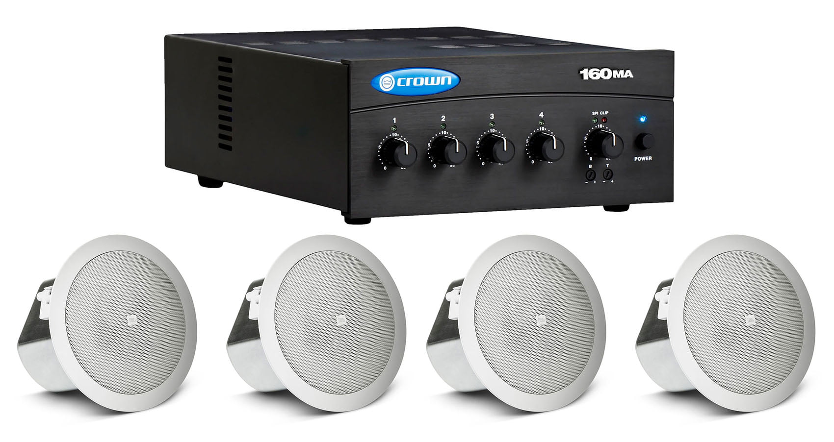 Crown 160MA 60 Watt Amplifier+ 12 8" JBL Speakers For Restaurant/Bar/Cafe 