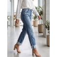 thumbnail image 6 of Womens High Waisted Straight Leg Jeans Dark Wash Ripped Distressed, 6 of 12