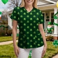 thumbnail image 4 of felwors St. Patrick's Day Scrub Tops Women Cute V Neck Short Sleeve Green Shamrocks Printed Nurse Holiday Working Uniforms (Army Gree, XXL), 4 of 6