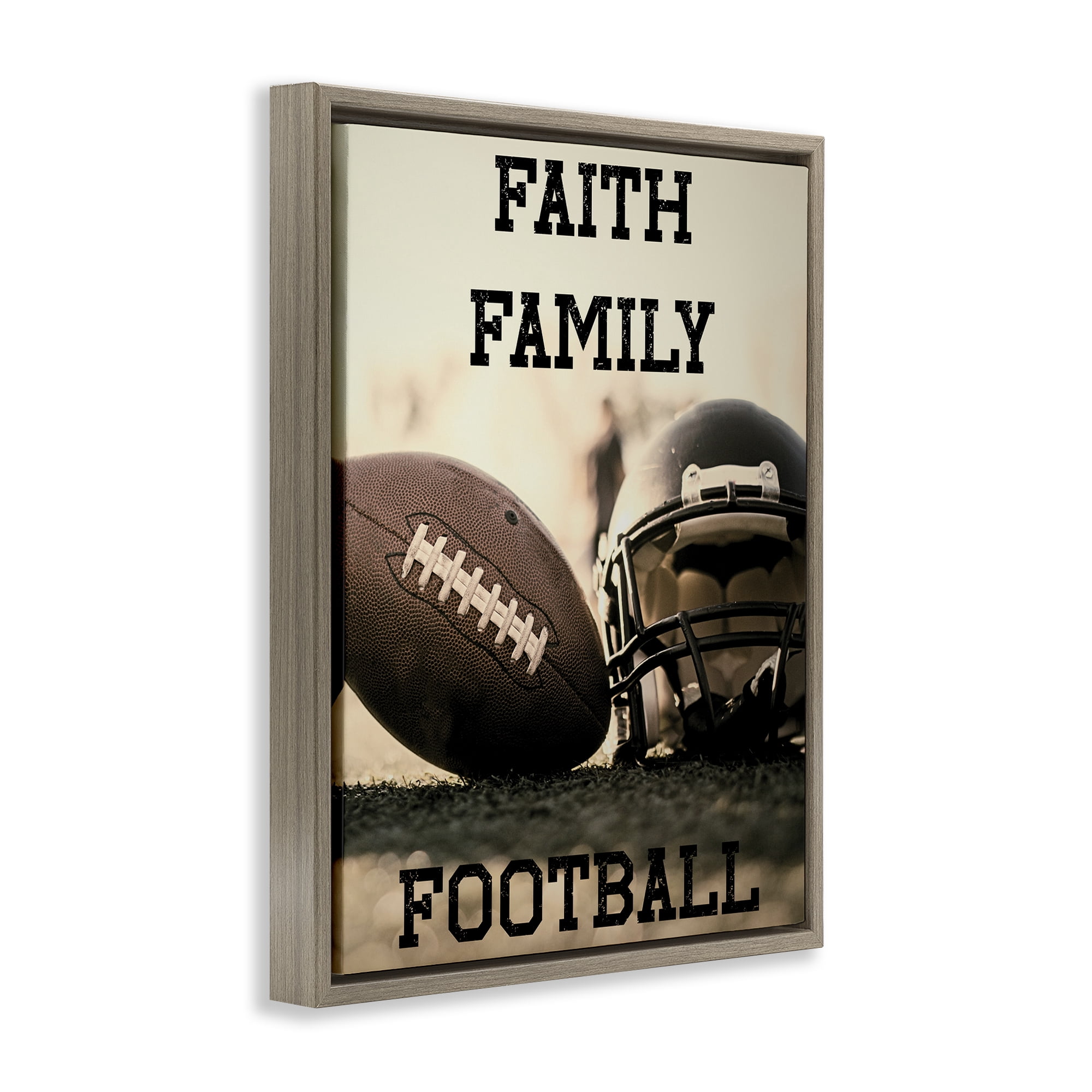 Stupell Industries Faith Family Football Brown Framed Floater Canvas Wall Art, design by Jesse Keith