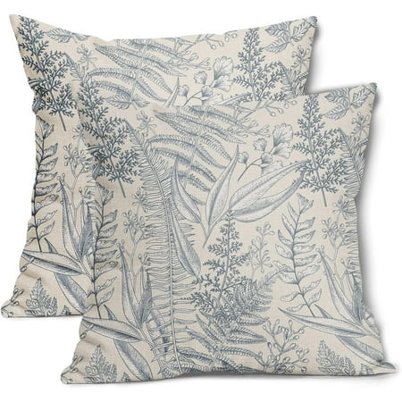 

Dusty Blue Leaf Plant Pillow Covers 16x16 Inch Herbs Botanical Fern Vintage Leaves Floral Decorative Pillow Cases Set of 2 Cotton Linen Throw Pillows Farmhouse Home Decor For Sofa Couch Outdoor