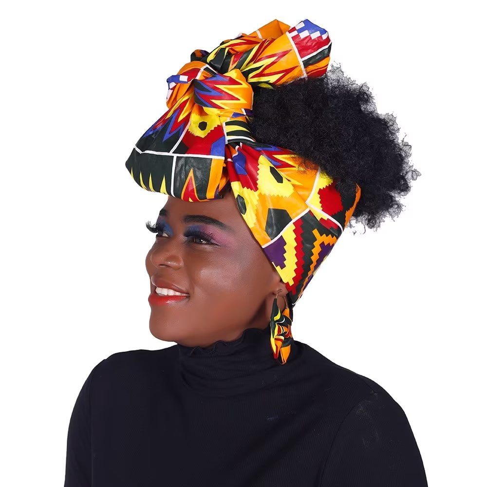 Jewelry Set for Women Ankara Wax Fabric Cotton Headscarf Fashion Elastic Hat​​ Barka Ankara Knot Jewelry Set (Necklace - Bracelets  main image 4