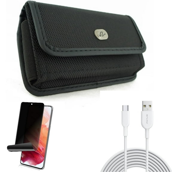6ft USB-C Cable & Case Belt Clip & Privacy Screen Protector for Samsung Galaxy S22 (6.1") - Type-C Fast Charger & Rugged Holster & TPU Film Fingerprint Works Accessory Bundle