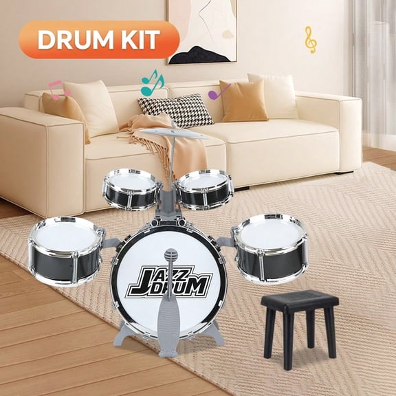 Felizhus kids drum set 10-piece with stool - beginner jazz drum kit for boys and girls ages 3-8, musical toy gift