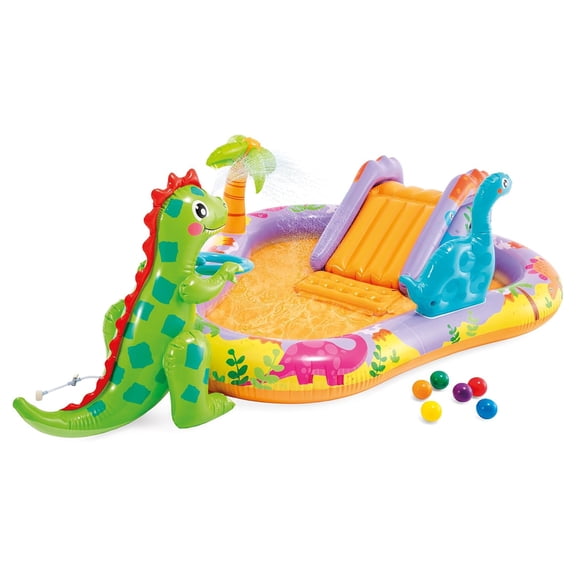 INTEX Dino Park Inflatable Kiddie Pool, Kids Play Center w/ Sprayer, Slide, & Splash Pad