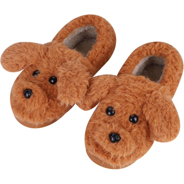 Lindas pantuflas de algodón para mujer, pantuflas de invierno para dormitorio interior para mujer, pantuflas antideslizantes con dibujos animados de perro, de felpa, 6/6,5 UK