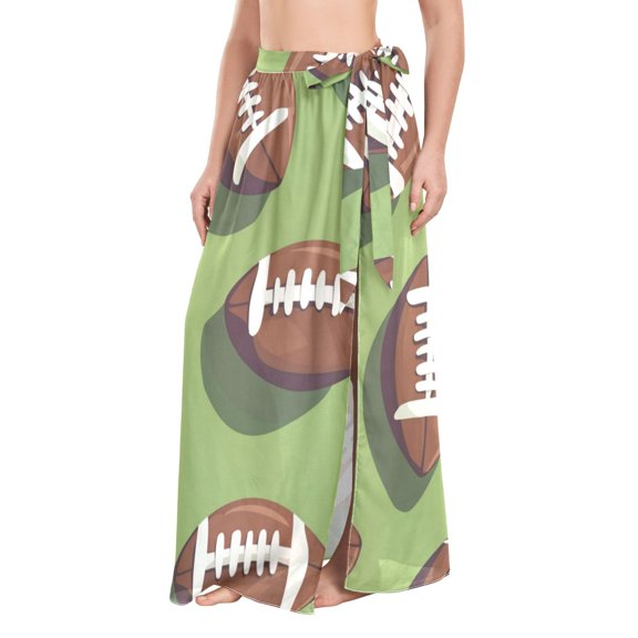 FORMRS Womens Long Sarong Beach Wrap Semi-Sheer Bikini Skirt Bathing Swimsuit Cover Up, Game Day Footballs