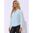 thumbnail image 2 of DARING DIVA Stand Collar Metallic Dots Stars Blouse Top M Sky Blue, 2 of 6