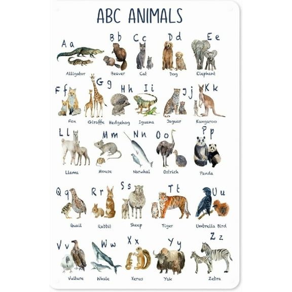Metal Sign Gifts Wall Decor Funny ABC Animals Tin Signs Wall Art Posters Prints for Home Room Kitchen Bar Office Etc 8x12 Inch