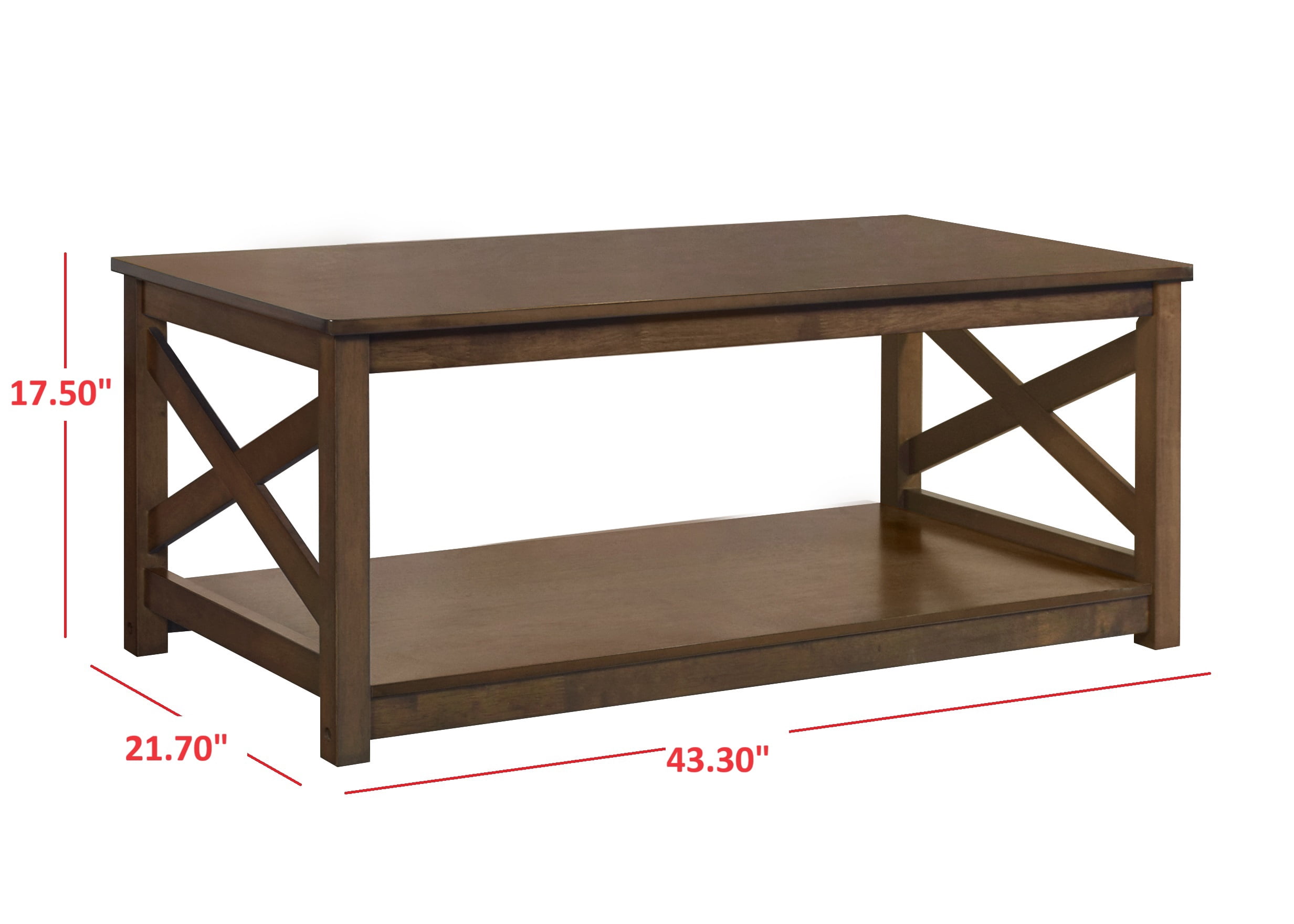 Home Design Novato 3-Piece Coffee Table Set with Rectangular Coffee Table and 2 Matching End Tables, X-Shaped Side Design with Open Shelf for Modern Living Room, Brown