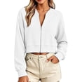 thumbnail image 2 of DIOAZUD Women's Cropped Zip up Sweatshirts Long Sleeve Full Zip Sweatshirt Jacket Collarless V Neck Casual Crop Cardigan Fall Clothes White S-XXL, 2 of 6