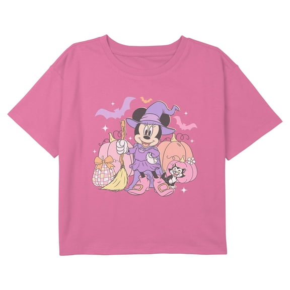 Girls Minnie Mouse Halloween Witch Purple Costume Pumpkin Pose Cropped T-Shirt
