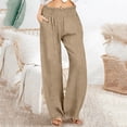 thumbnail image 2 of SBYOJLPB Womens High-Waisted Pants Linen Loose Wide-Leg Trousers Solid Color with Elasticized Waist and Side Pockets Soft Draping Fabric, 2 of 6