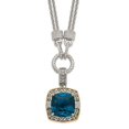 thumbnail image 4 of Sterling Silver Two Tone Silver And Gold Plated Sterling Silver w/London Blue Topaz & Diamond 1in. Ext. Necklace, 4 of 5
