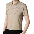 thumbnail image 3 of Camisa de manga corta para hombre Camisa de vestir de manga corta para hombre de secado rápido, camisas de carga, tops de solapa casual, ropa de calle Yinane camisa de rayas, 3 of 8