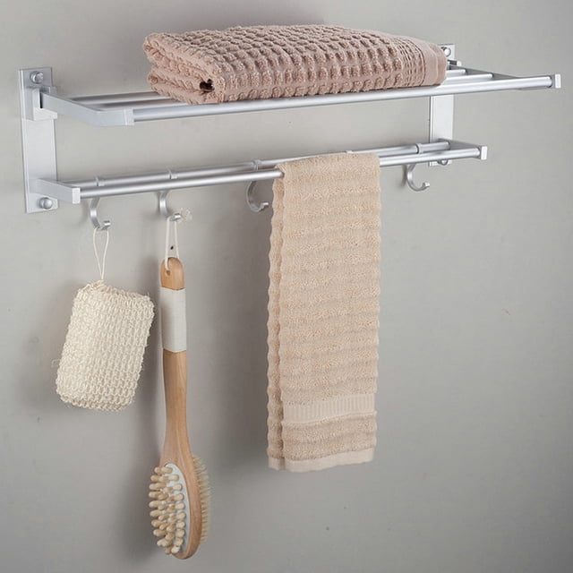 Fosa Bathroom Storage Rack,Household Bathroom Space Aluminum Wall-Mounted Double Layer Bath Towel Holder Towel Rack Storage Rack 40cm,Towel Holder