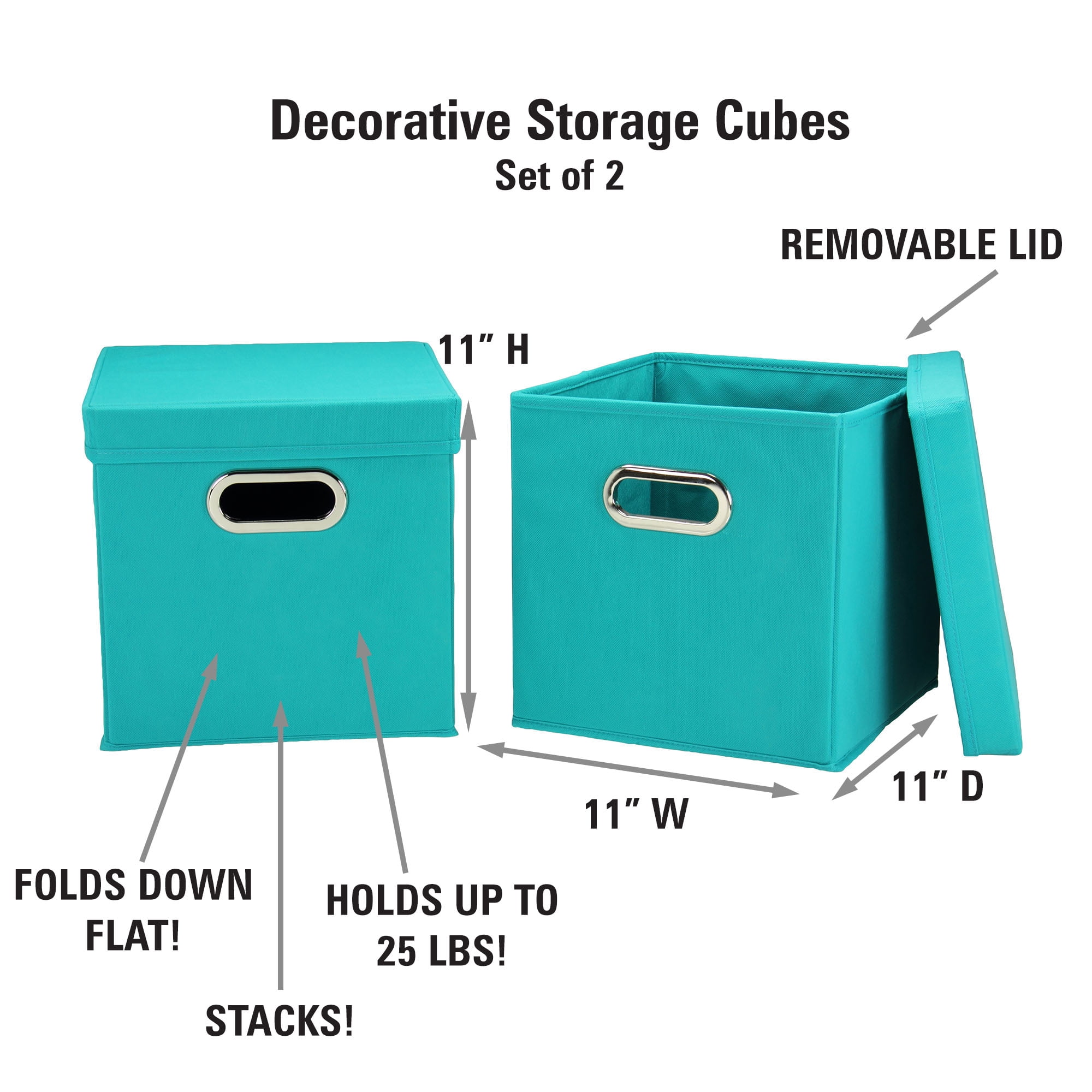 Household Essentials Cube Set with Lids, 2pk, Aqua