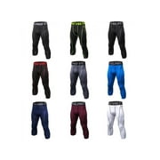 MarinaVida Men Compression Shorts 3/4 Cropped Pants Gym Clothes Base Layers Running Tights Leggings