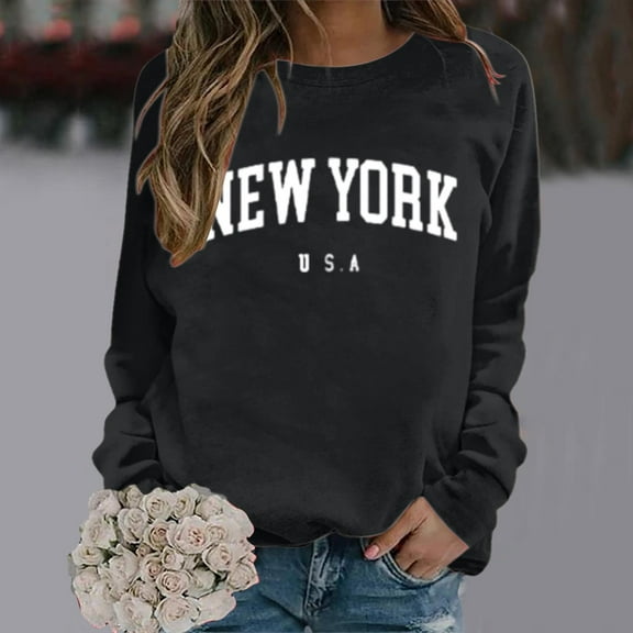 Women's Casual Oversized Sweatshirt Long Sleeve Letter Printed Crew Neck Tops Loose Fit Tops Fall Y2K Pullover Shirt