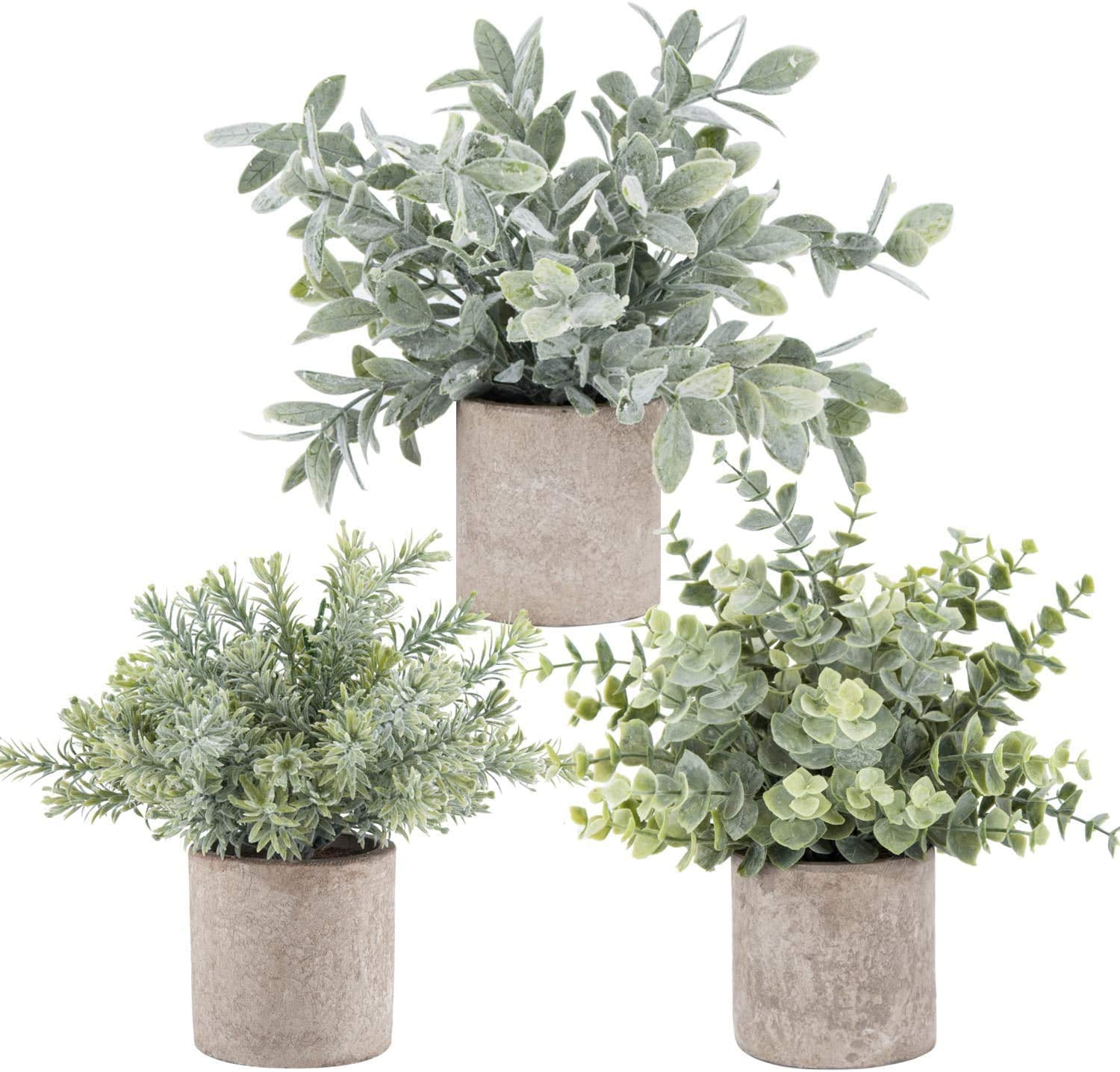 Der Rose 3 Pack Mini Potted Fake Plants Artificial Plastic Eucalyptus