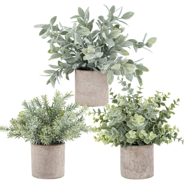 Der Rose 3 Pack Mini Potted Fake Plants Artificial Plastic Eucalyptus
