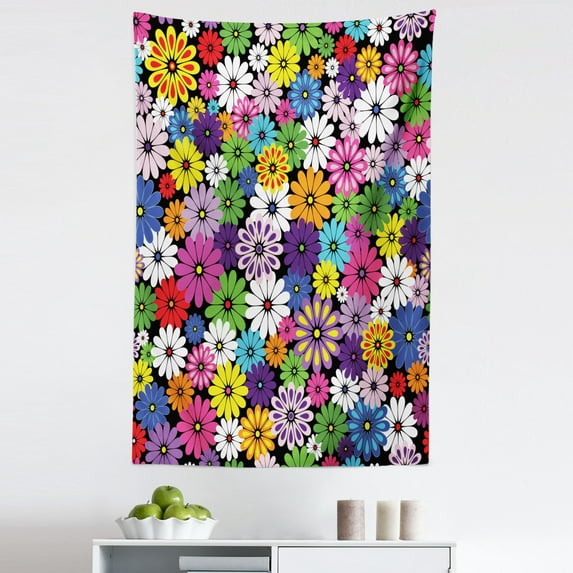 Colorful Tapestry, Floral Vivid Pattern with Colorful Flowers Daisies Wildflowers Cheerful Natural, Fabric Wall Hanging Decor for Bedroom Living Room Dorm, 5 Sizes, Multicolor, by Ambesonne