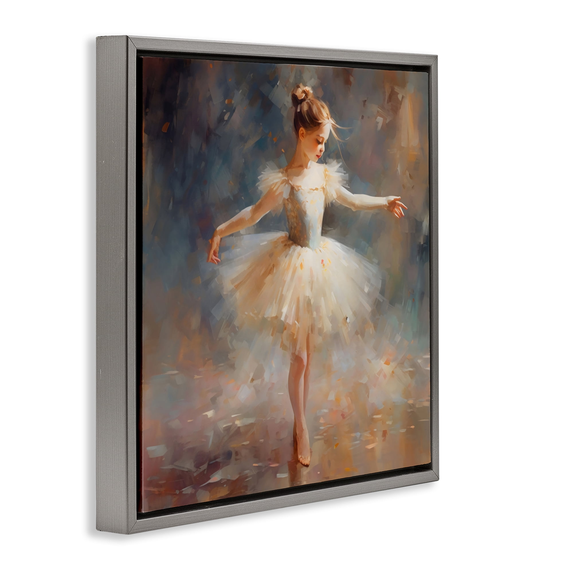 Stupell Industries Ballerina In White Tutu Gray Framed Floater Canvas Wall Art, design by Creative Studio
