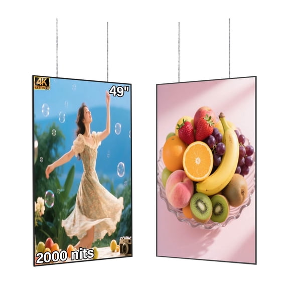 Pyimgus 49inch 4K Digital Signage, 2000nits High Brightness Digital Display, LCD Display Screen, CMS/USB/WiFi/Port Player, Smart Split Screen, 24/7 Operation, Android 11 System Advertising Display