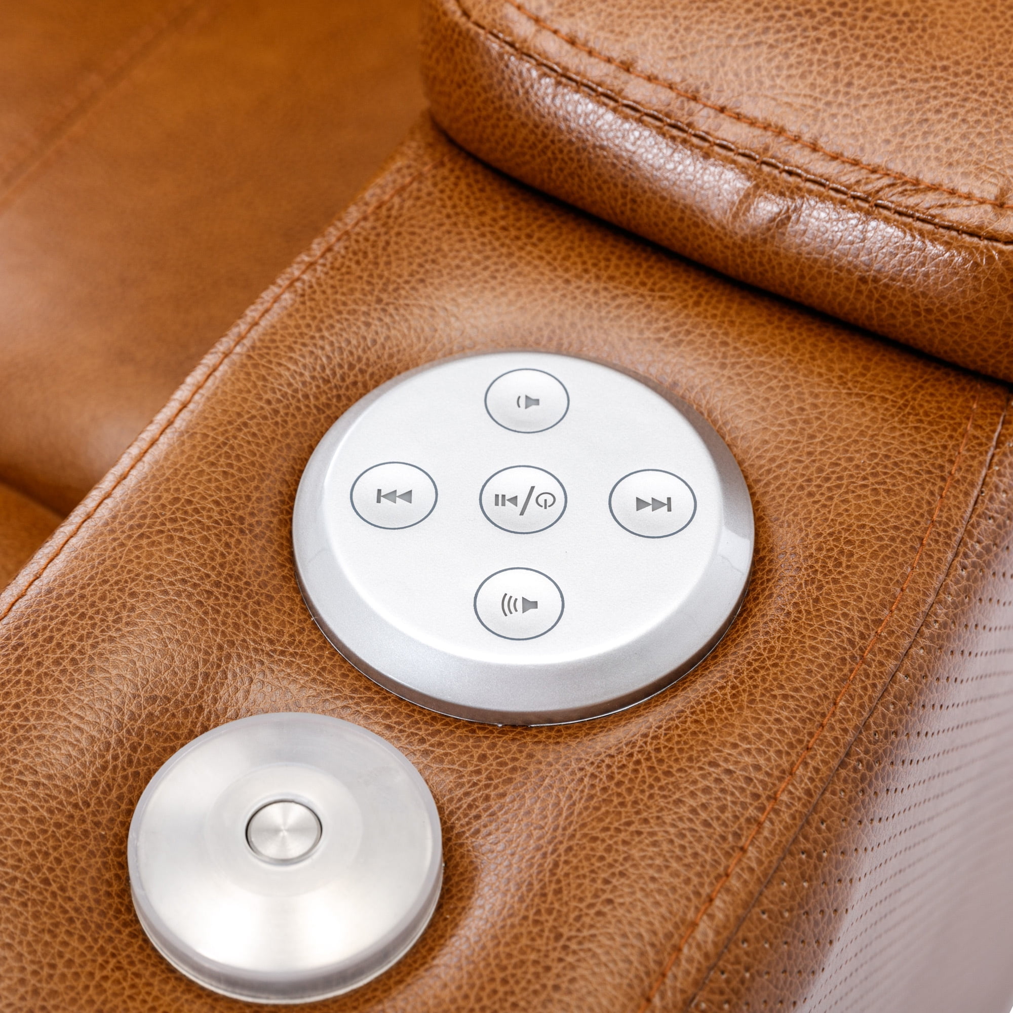EUROCO 37"W Oversized PU Leather Home Theater Recliner with Stereo and USB Charging Port, Hidden Arm Storage,Convenient Cup Holder for Living Room（Light Brown）