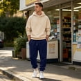 thumbnail image 5 of Mens Sweatpants Stylish Elastic Waist Drawstring Cuffed Sweatpants Loose Lounge Casual Sweatpants for Outdoor Sports with Pockets Navy L, 5 of 7