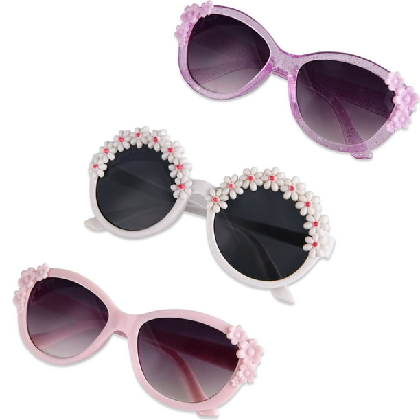 Gafas de sol para niños XINB LOOK con marco floral de 3 pares, UV400