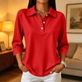 thumbnail image 5 of Polo Shirts for Women 3/4 Sleeve Dressy Button Down Collared Lightweight Daily Work Shirts Red L, 5 of 9