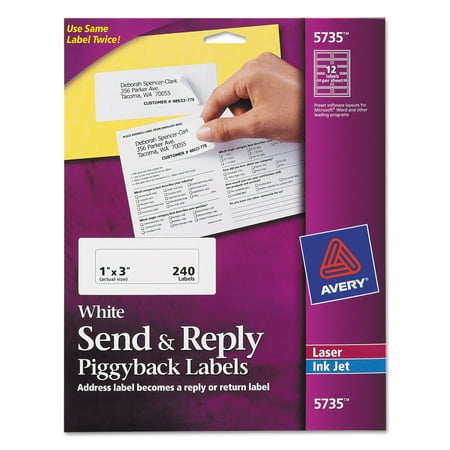 Avery Send & Reply Piggyback Inkjet/Laser Printer Labels, 1 5/8 x 4, White, 240/Pack