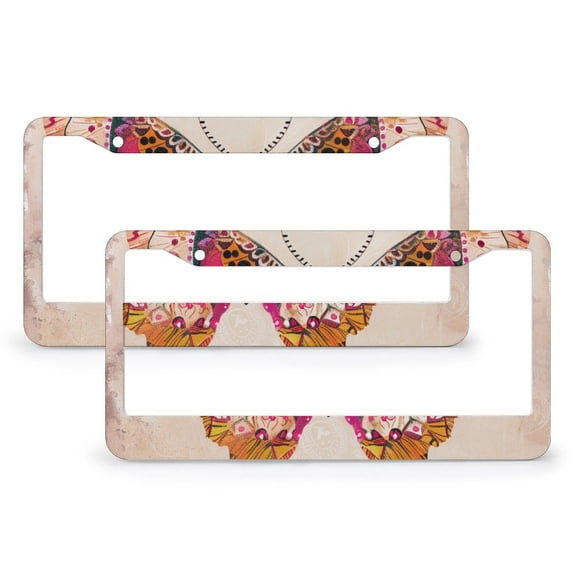Mexican Art Butterfly License Plate Cover 2 PCS Vintage Butterfly License Plate Cover Front Plates Frames Car Tag Frame for Women Men US Vehicles Standard Stainless Aluminum License Plate Frame