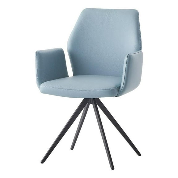 Pemberly Row 19" Leather & Metal Side Chair in Light Blue/Black