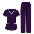 thumbnail image 2 of Nmnitkp Scrubs for Women Set Color Block Scrubs Set Short Sleeve V-Neck Cargo Pockets Loose Fit Four-Way Stretch Moisture-Wicking Antimicrobial Caregiver Nursing Medical Uniforms Purple,XL, 2 of 9