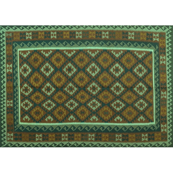 Ahgly Company Machine Washable Indoor Rectangle Oriental Turquoise Blue Traditional Area Rugs, 6' x 9'
