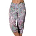 thumbnail image 1 of Mujeres Capri Pantalones Casual Suelto Largo Pantalones de Impresión con Corbata Elástica Cintura Y Bolsillos, 1 of 6
