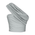 thumbnail image 4 of Kaemgyyd Womens Summer Tops One-Shoulder Solid Crop Shirt Clubwear Fashion Sleeveless Ruched Going out Clothes for Party, 4 of 4