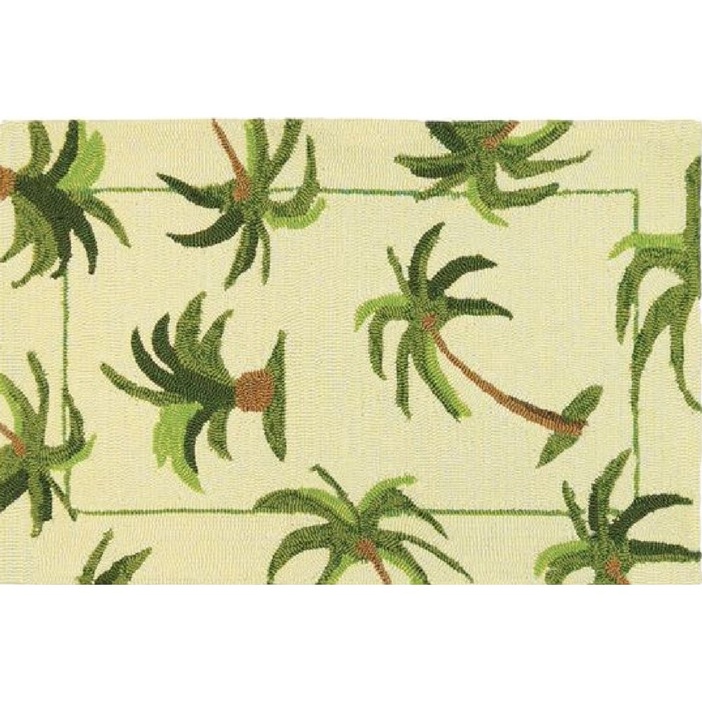 22” x 34” Green and Beige Palm Tree Indoor/Outdoor Area Rug Walmart