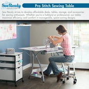 Sew Ready Pro Stitch Adjustable Sewing Machine Table with 3 Storage Drawers, White/Silver
