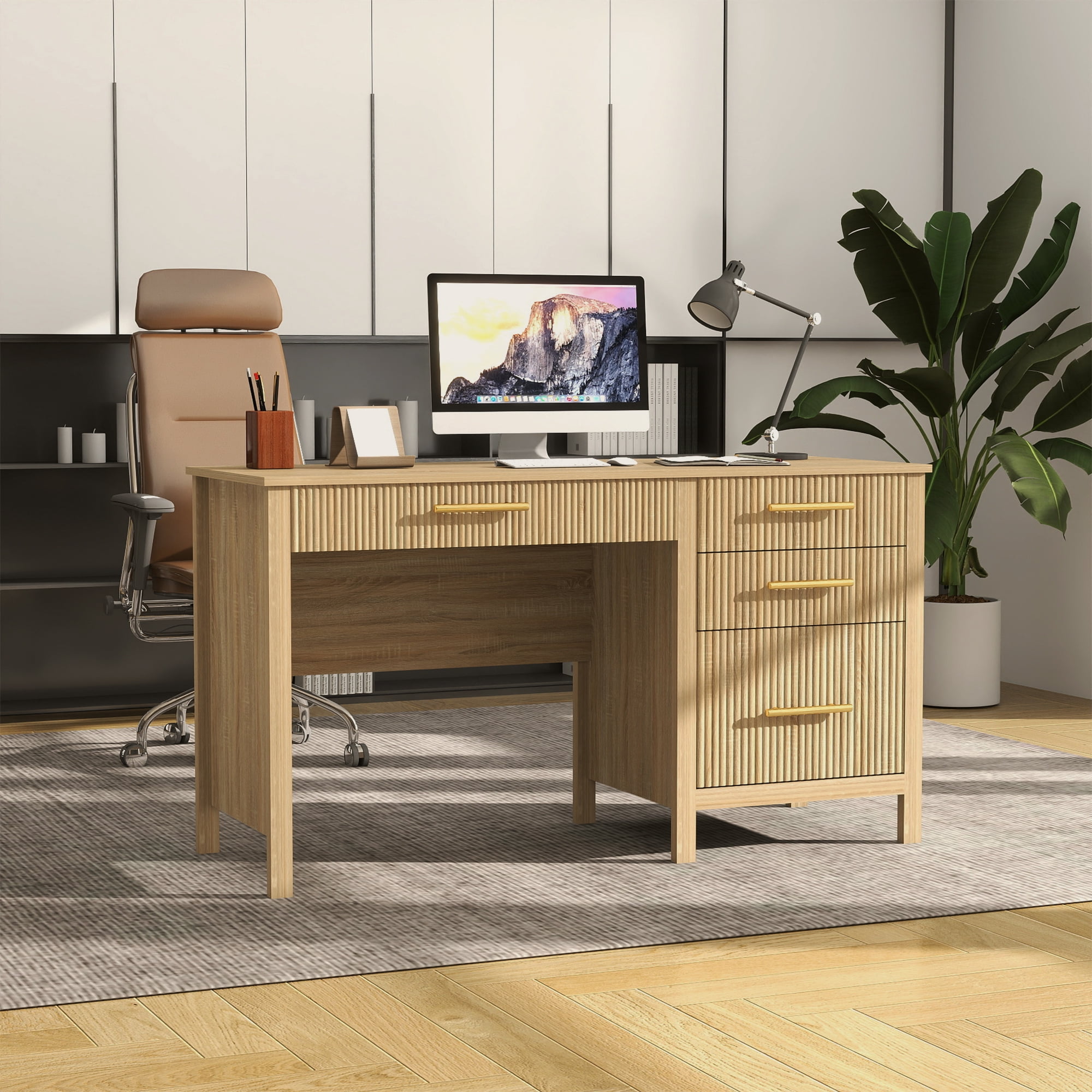 53.5" Executive Desk with Drawers, Home Office Desk with File Cabinet,Computer Desk Writing Workspace for Work Study