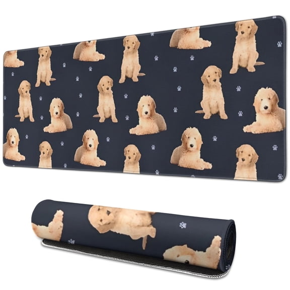 Long Mouse Pads for Desk,Goldendoodle Dog Desk Mats on Top Of Desks, Desk Mouse Pad Extra Large with 3mm Non-Slip Base and Stitched Edge for Gaming,Office,Work,Home 31.5"x11.8"