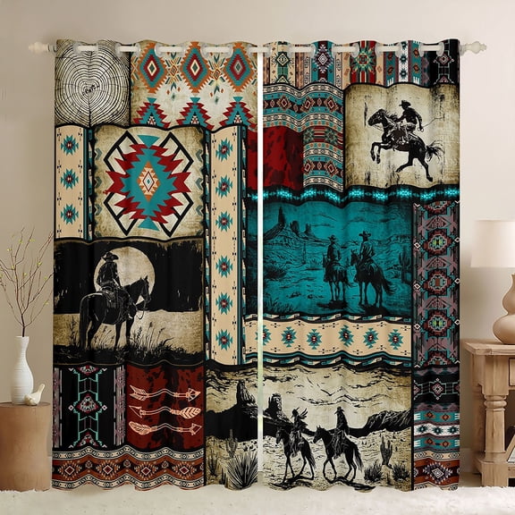 Erosebridal Adults Western Cowboys Black Out Curtains,Country Theme Bohemian Exotic Style Curtains Pack of 2 (42x63 Each) For Men Boys