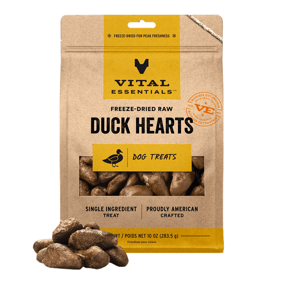 Vital Essentials Duck Hearts Dog Treats, 10 oz | Freeze-Dried Raw | Single Ingredient | Training Treats or Meal Toppers
