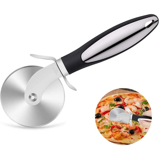 Roulette à Pizza, Coupe Pizza, Découpe Pizza, Couteau a Pizza - Pizza Cutter avec Poignée en Silicone et Lames en Acier Inoxydable avec Couvercle de Protection | Noir